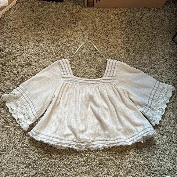 FreePeople Cottagecore Boho Romantic Fairy Whimsigoth Square NeckLace Blouse SzS - Picture 8 of 11